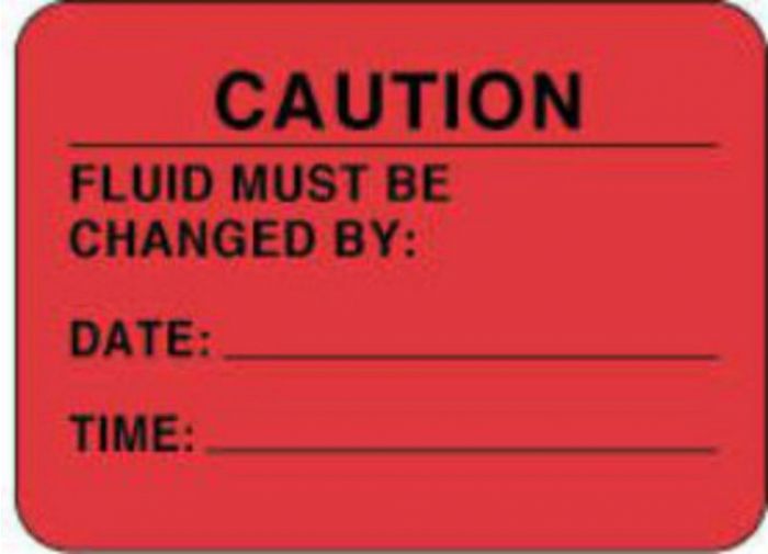 Label Paper Permanent Caution Fluid Must  1 7/8"x1 3/8" Fl. Red 1000 per Roll