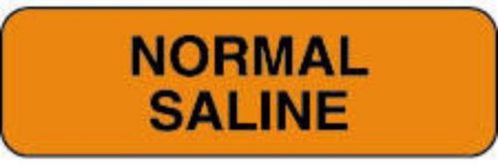 Communication Label (Paper, Permanent) Normal Saline 1 1/4" x 3/8" Fluorescent Orange - 1000 per Roll