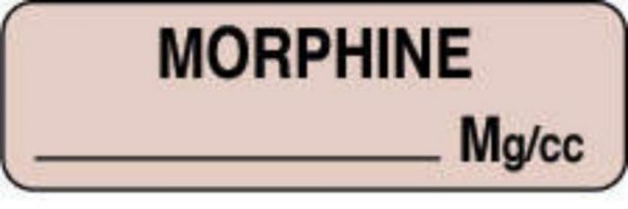 Anesthesia Label (Paper, Permanent) Morphine mg/ml 1 1/4" x 3/8" Tan - 1000 per Roll