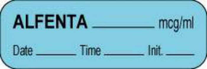 Anesthesia Label with Date, Time & Initial (Paper, Permanent) Alfenta mcg/ml 1 1/2" x 1/2" Blue - 1000 per Roll
