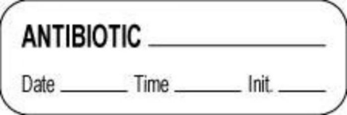 Anesthesia Label with Date, Time & Initial (Paper, Permanent) Antibiotic 1 1/2" x 1/2" White - 1000 per Roll