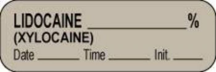 Anesthesia Label with Date, Time & Initial (Paper, Permanent) Lidocaine % 1 1/2" x 1/2" Gray - 1000 per Roll