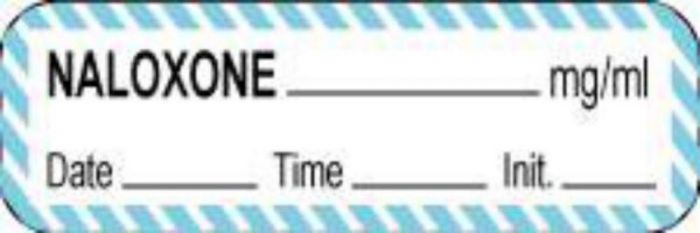 Anesthesia Label with Date, Time & Initial (Paper, Permanent) Naloxone mg/ml 1 1/2" 1 1/2" x 1/2" White with Blue - 1000 per Roll