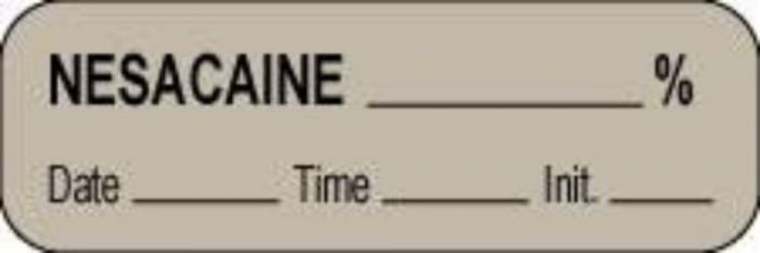 Anesthesia Label with Date, Time & Initial (Paper, Permanent) Gray Nesacaine % 1 1/2" x 1/2" Gray - 1000 per Roll