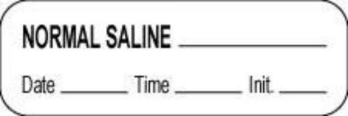 Anesthesia Label with Date, Time & Initial (Paper, Permanent) Normal Saline 1 1/2" x 1/2" White - 1000 per Roll