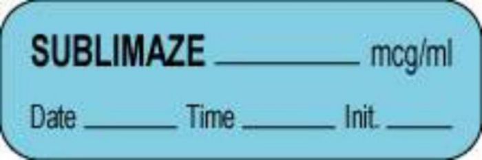 Anesthesia Label with Date, Time & Initial (Paper, Permanent) Sublimaze mcg/ml 1 1/2" x 1/2" Blue - 1000 per Roll