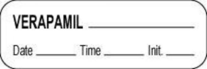 Anesthesia Label with Date, Time & Initial (Paper, Permanent) Verapamil 1 1/2" x 1/2" White - 1000 per Roll