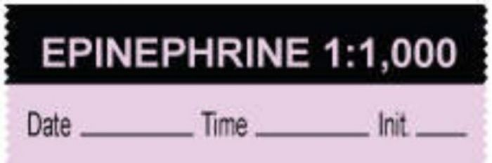 Anesthesia Tape with Date, Time & Initial (Removable) "Epinephrine 1:1,000" 1/2" x 500" Violet and Black - 333 Imprints - 500 Inches per Roll