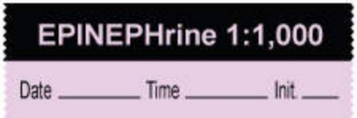 Anesthesia Tape with Date, Time & Initial (Removable) "Epinephrine 1:100,000" 1/2" x 500" Violet and Black - 333 Imprints - 500 Inches per Roll