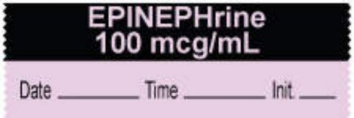 Anesthesia Tape with Date, Time & Initial (Removable) "Epinephrine 50 mcg/ml" 1/2" x 500" Violet and Black - 333 Imprints - 500 Inches per Roll