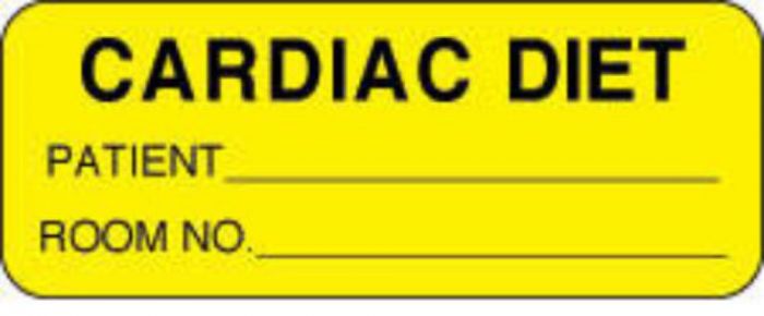 Label Paper Permanent Cardiac Diet  2 1/4"x7/8" Yellow 1000 per Roll