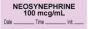 Anesthesia Tape with Date, Time & Initial (Removable) "Neosynephrine 100 mcg" 1/2" x 500" Violet - 333 Imprints - 500 Inches per Roll