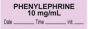 Anesthesia Tape with Date, Time & Initial (Removable) "Phenylephrine 10 mg/ml" 1/2" x 500" Violet - 333 Imprints - 500 Inches per Roll