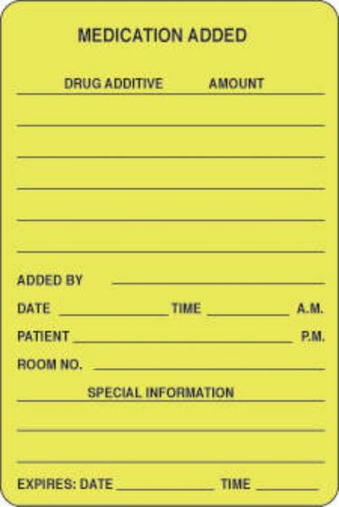 Label Paper Permanent Medication Added 2" x 3", Fl. Yellow, 500 per Roll