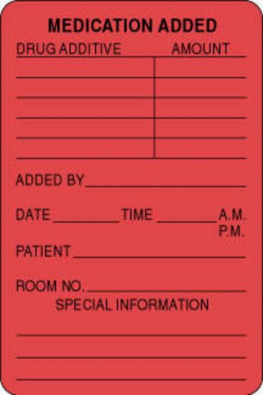 Label Paper Permanent Medication Added 2" x 3", Fl. Red, 500 per Roll