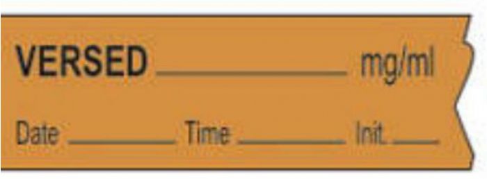 Anesthesia Tape with Date, Time & Initial (Removable) Versed mg/ml 1/2" x 500" - 333 Imprints - Orange - 500 Inches per Roll