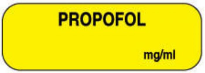 Anesthesia Label (Paper, Permanent) Propofol mg/ml 1 1/2" x 1/2" Yellow - 1000 per Roll