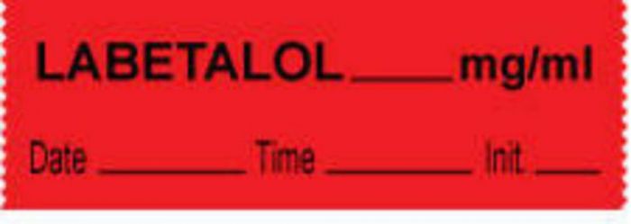 Anesthesia Tape with Date, Time & Initial (Removable) Labetalol mg/ml 1/2" x 500" - 333 Imprints - Fluorescent Red - 500 Inches per Roll