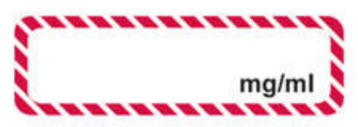 Anesthesia Label (Paper, Permanent) mg/ml 1 1/4" x 3/8" White with Fluorescent Red - 1000 per Roll