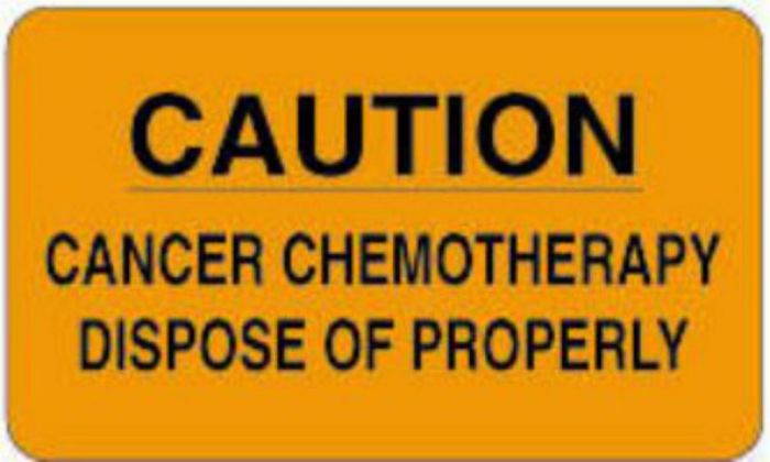 Communication Label (Paper, Permanent) Caution Cancer 2 1/2" x 1 1/2" Fluorescent Orange - 1000 per Roll