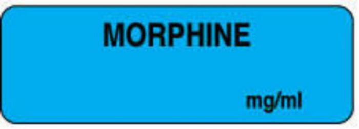 Anesthesia Label (Paper, Permanent) Morphine mg/ml 1 1/2" x 1/2" Light Blue - 1000 per Roll