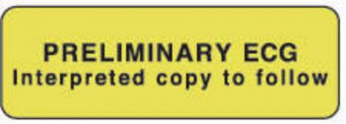 Label Paper Permanent Preliminary ECG 1 1/2" x 1/2", Fl. Yellow, 1000 per Roll