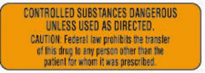 Communication Label (Paper, Permanent) Controlled Substances 1 1/2" x 1/2" Fluorescent Orange - 1000 per Roll