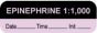 Anesthesia Label with Date, Time & Initial (Paper, Permanent) "Epinephrine 1:1,000" 1 1/2" x 1/2" Violet and Black - 1000 per Roll