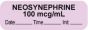 Anesthesia Label with Date, Time & Initial (Paper, Permanent) "Neosynephrine 100 mcg" 1 1/2" x 1/2" Violet - 1000 per Roll