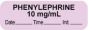 Anesthesia Label with Date, Time & Initial (Paper, Permanent) "Phenylephrine 10 mg/ml" 1 1/2" x 1/2" Violet - 1000 per Roll