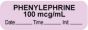 Anesthesia Label with Date, Time & Initial (Paper, Permanent) "Phenylephrine 100 mcg" 1 1/2" x 1/2" Violet - 1000 per Roll