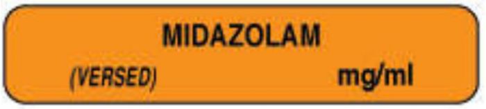 Anesthesia Label (Paper, Permanent) Midazolam (Versed) 1 1/2" x 1/3" Orange - 1000 per Roll