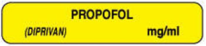 Anesthesia Label (Paper, Permanent) Propofol (Diprivan) 1 1/2" x 1/3" Yellow - 1000 per Roll