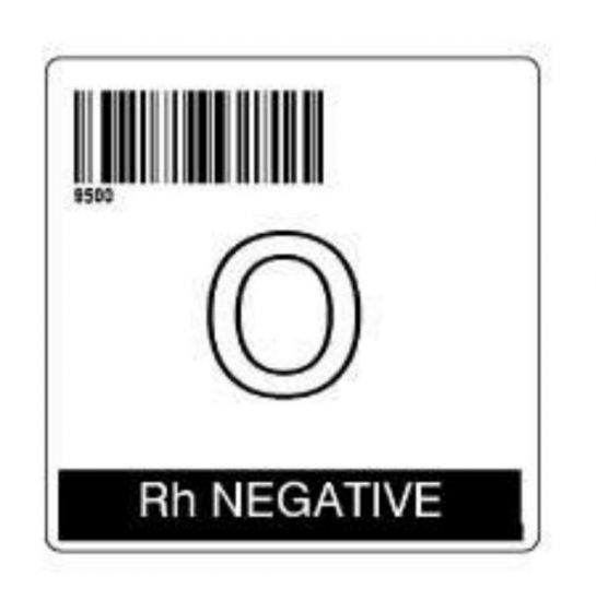 ISBT 128 Label (Synthetic, Permanent) "O RH Negative'' 2"x2" White - 500 per Roll