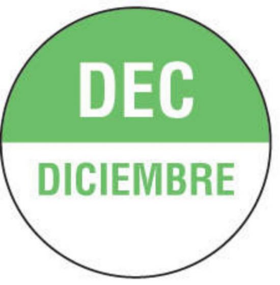 Label Paper Permanent Dec Deciembre  White and Light Green 1000 per Roll