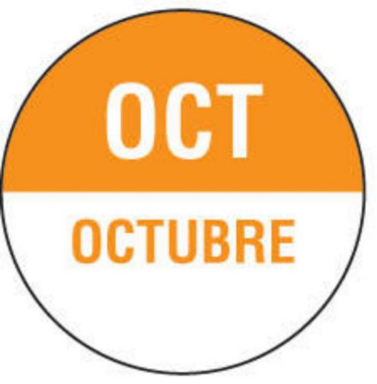 Label Paper Permanent OCT Octubre, White and Orange, 1000 per Roll