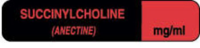 Anesthesia Label (Paper, Permanent) Succinylcholine 1 1/2" x 1/3" Fluorescent Red and Black - 1000 per Roll