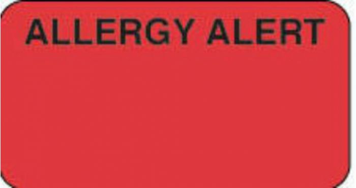 Label Paper Removable Allergy Alert 1 5/8" x 7/8", Fl. Red, 1000 per Roll