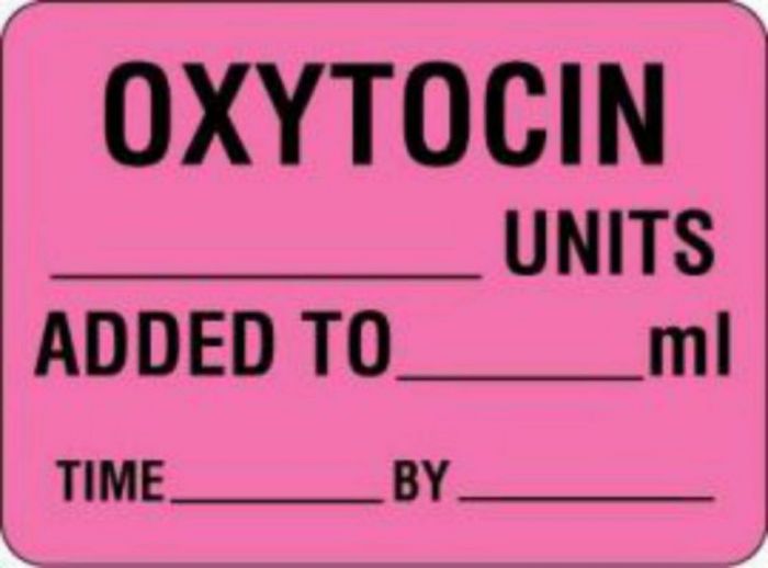 Label Paper Permanent Oxytocin ___ Units 2 3/8" x 1", 3/4", Fl. Pink, 1000 per Roll