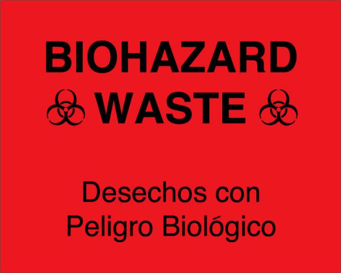 Hazard Label (Paper, Permanent) Biohazard Waste  10"x8" Fluorescent Red - 50 Labels per Package