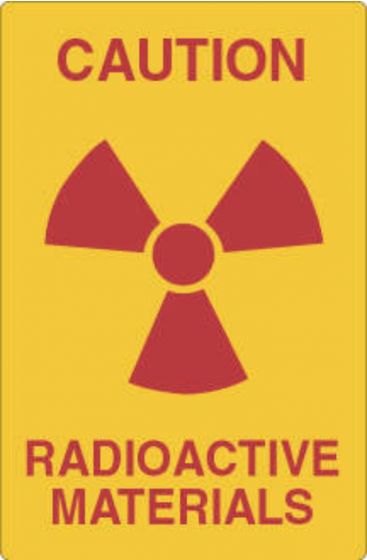 Hazard Label (Paper, Permanent) Caution Radioactive 8"x5 1/4" Yellow - 50 Labels per Roll