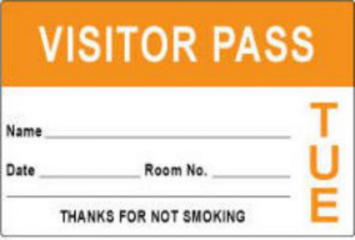 Visitor Pass Label Paper Removable "Visitor Pass Name" 3" x 2" Orange, 1000 per Roll