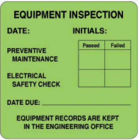 Label Paper Permanent Equipment Inspection  2 1/2"x2 1/2" Fl. Green 500 per Roll