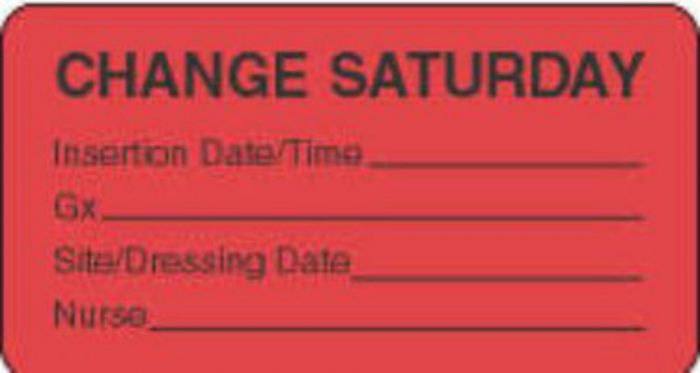 IV Label Paper Permanent Change Saturday  1 5/8"x7/8" Fl. Red 1000 per Roll