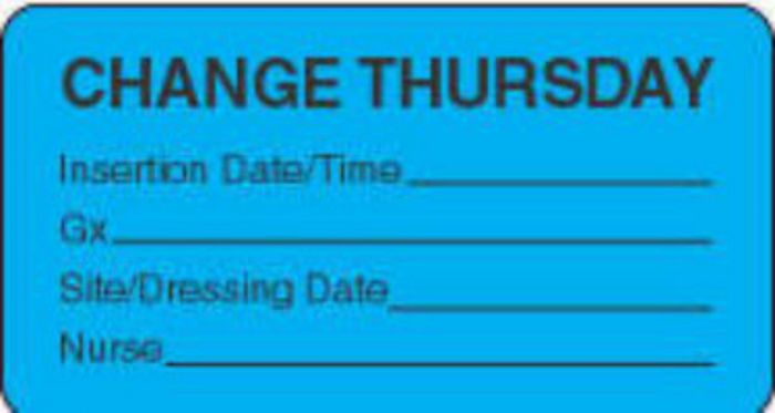 IV Label Paper Permanent Change Thursday  1 5/8"x7/8" Blue 1000 per Roll
