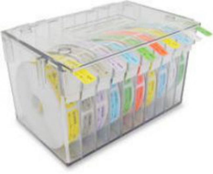 Dispenser Holds up to 10 Rolls of 1/2 Wide Labels Plastic 8-1/4 x 5 x 5-1/2 Clear 1 per Each