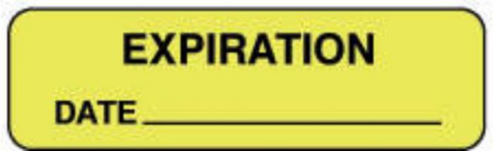 Communication Label (Paper, Permanent) Expiration Date 1 1/4" x 3/8" Fluorescent Yellow - 1000 per Roll