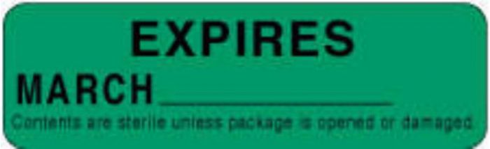 Label Paper Permanent Expires March  2 7/8"x7/8" Green 1000 per Roll