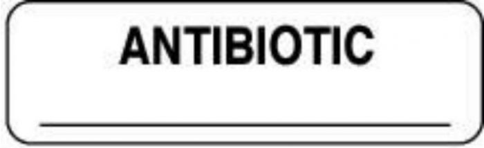 Communication Label (Paper, Permanent) Antibiotic 1 1/4" x 3/8" White - 1000 per Roll