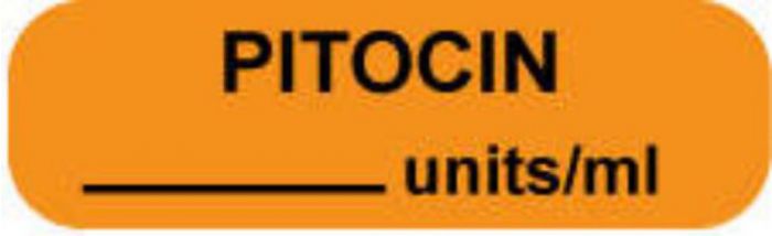 Anesthesia Label (Paper, Permanent) Pitocin Units/ml 1 1/4" x 3/8" Fluorescent Orange - 1000 per Roll